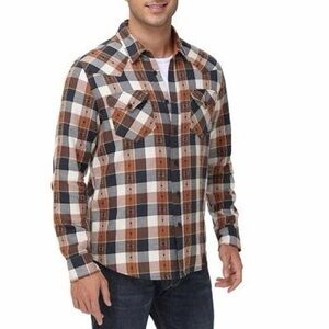 Frye Men's size L Flannel Jacquard casual button down shirt burnt orange white